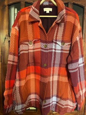 Outerknown Red & Maroon Plaid Button-Up Shacket